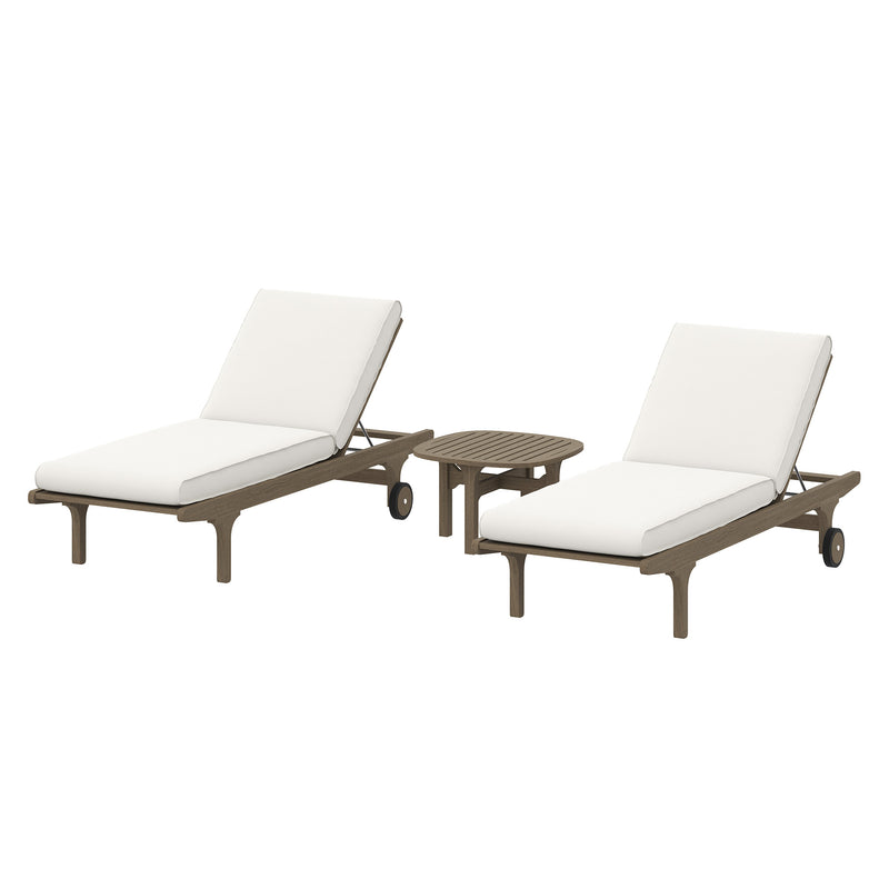 Saratoga 3-Piece Teak Outdoor Chaise Lounge Set – Modway - Patio Elegance