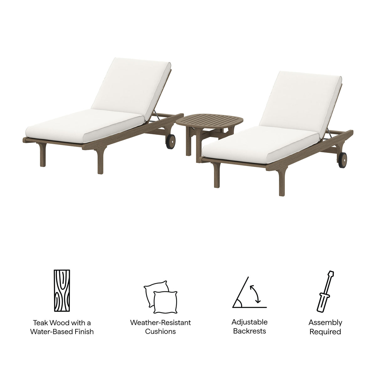Saratoga 3-Piece Teak Outdoor Chaise Lounge Set – Modway