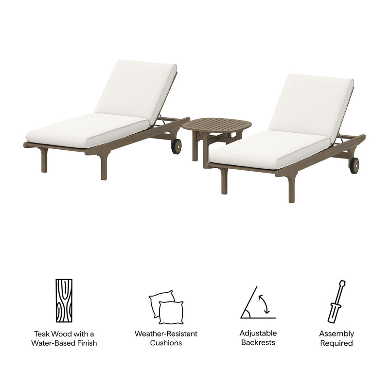 Saratoga 3-Piece Teak Outdoor Chaise Lounge Set – Modway - Patio Elegance