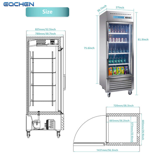 Gaokeen refrigerator with dimensions and layout diagram on a white background