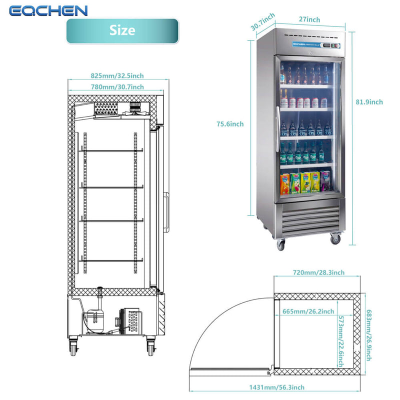 Gaokeen refrigerator with dimensions and layout diagram on a white background