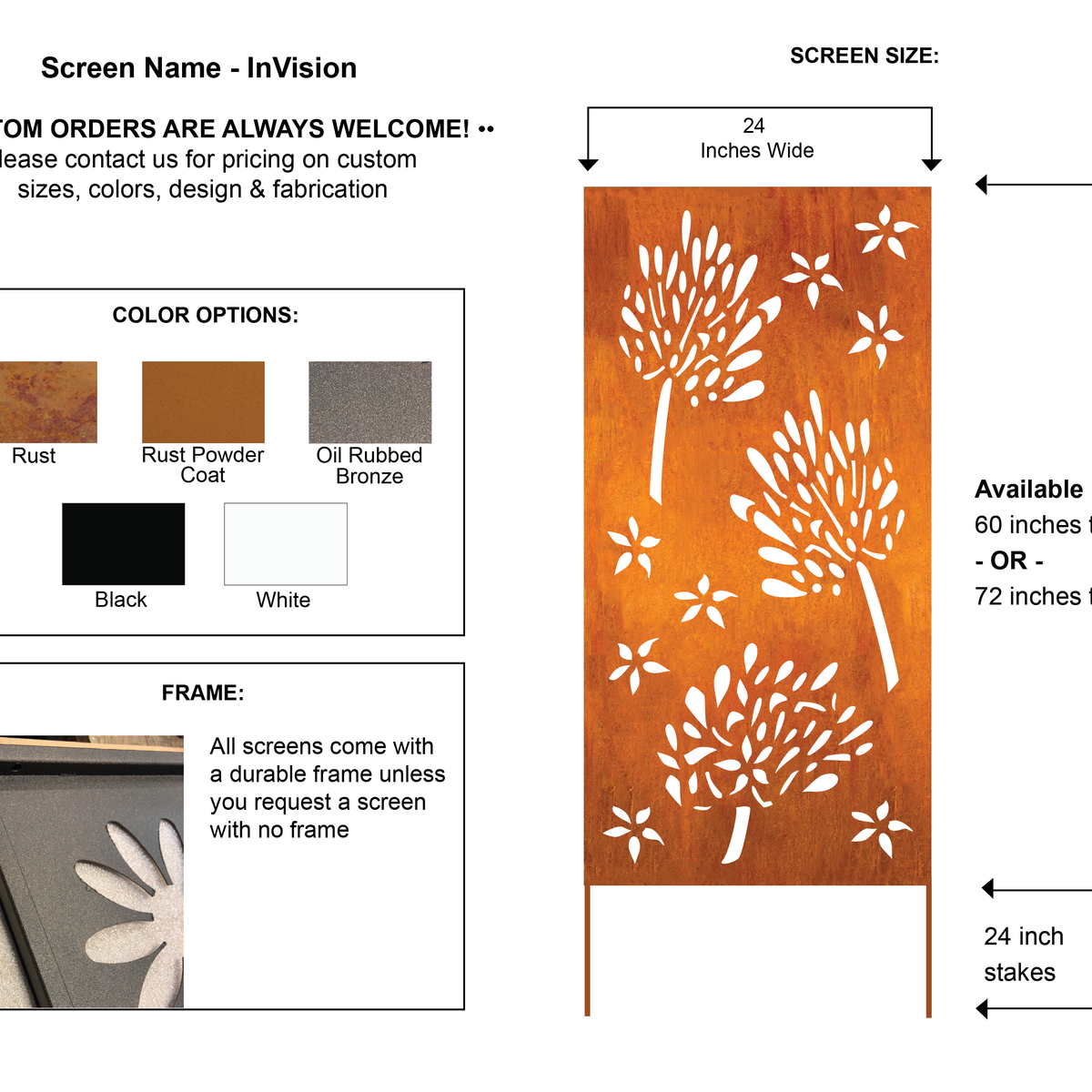 Outdoor Metal Privacy Screen Panels (60” & 72”) | Heavy-Duty Steel for Patio & Fence