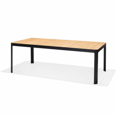 Portals Dark Rectangular Teak Table and 8 Nassau Black Dining Set
