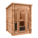 Wooden sauna with glass door on a white background
