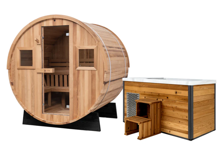 Extra-Wide Barrel Outdoor Sauna x Denali Cold Plunge