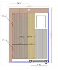 Technical drawing of a rectangular panel with dimensions and color swatches.