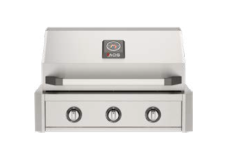 Stainless steel grill with three control knobs 