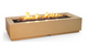 Rectangular outdoor fire pit with flames 