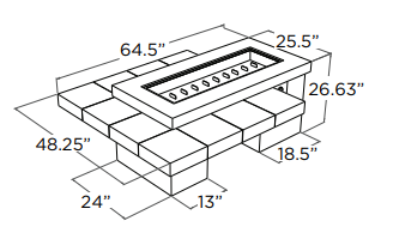 Measurement chart of a rectangular object with dimensions labeled