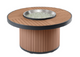Round wooden table with a fire pit 