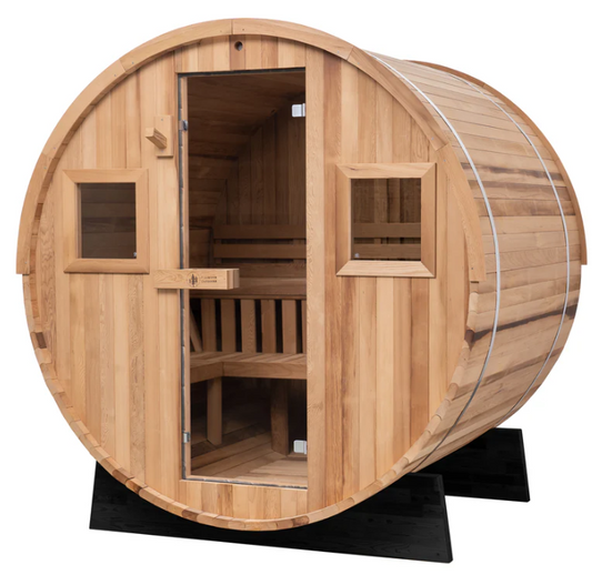 Extra-Wide Barrel Outdoor Sauna x Denali Cold Plunge