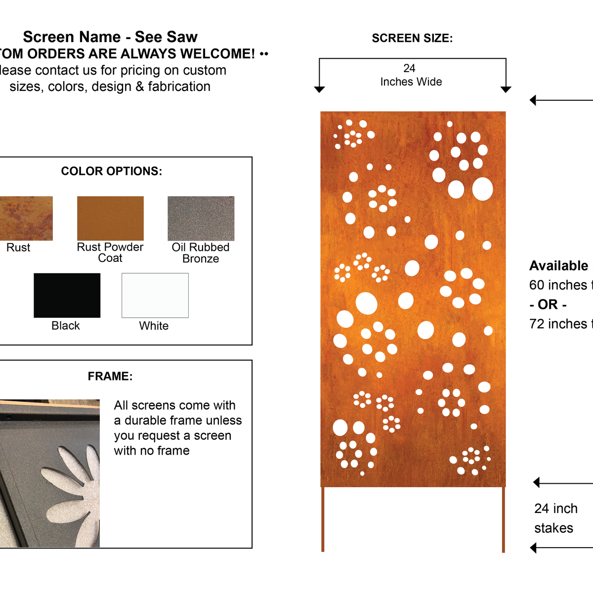 Outdoor Metal Privacy Wall Panels (60” & 72”) – Heavy-Duty Steel for Patio & Fence