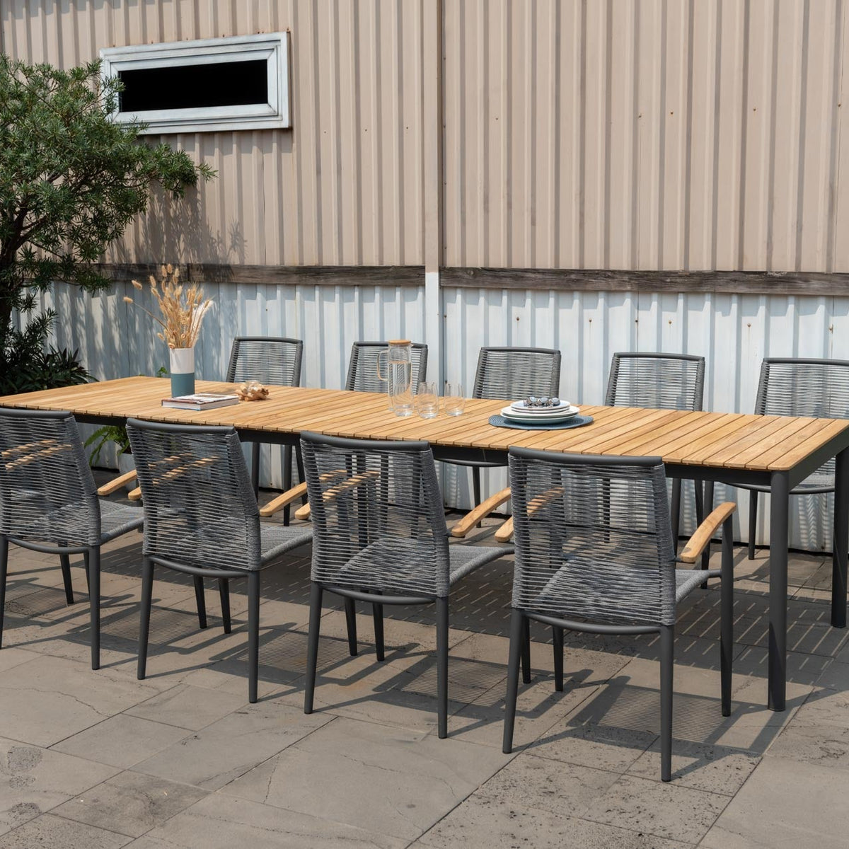 Topaz Dark Teak and Aluminum Rectangular Extendable Table