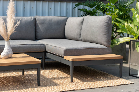 Gray outdoor sectional sofa with table