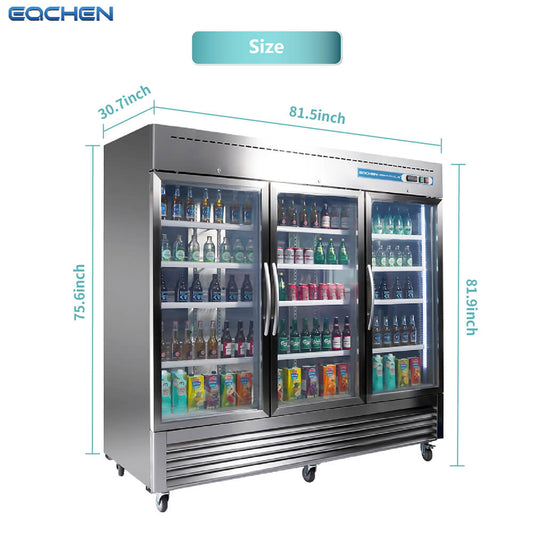EQCHEN 82 Inch 3 Glass Door Commercial Refrigerator