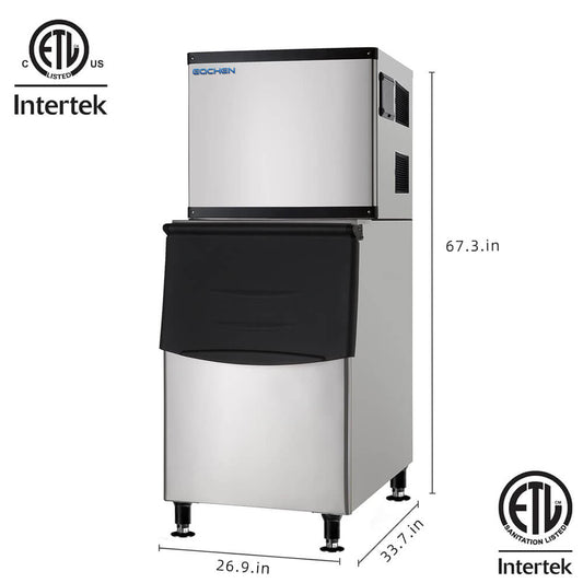 EQCHEN 500 lbs Commercial Ice Maker Machine with 375 lbs Storage Capacity