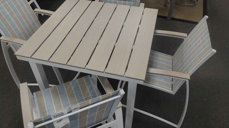 Suncoast Vision Gathering Height Outdoor Dining Set – Snow White / Fuji Stripe